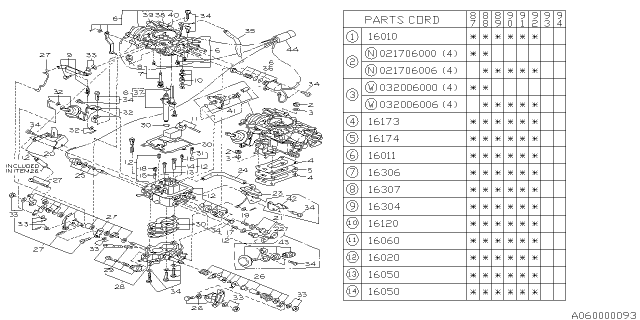 1988 Subaru Justy CARBURETOR Assembly Diagram for 16010KA860