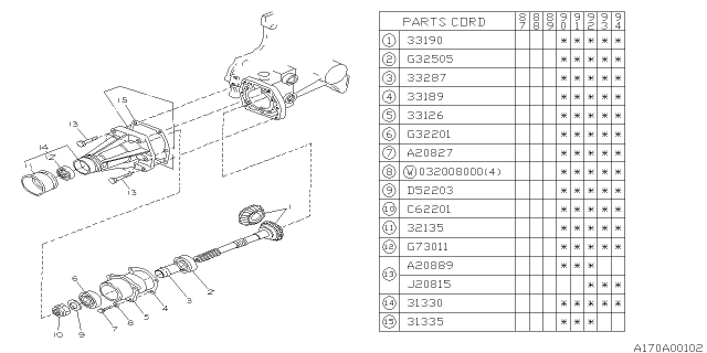 1993 Subaru Justy Case Complete Extension Diagram for 31330KA001
