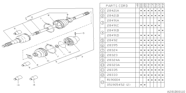 1993 Subaru Justy Rear Axle Shaft Assembly Left Diagram for 723261150