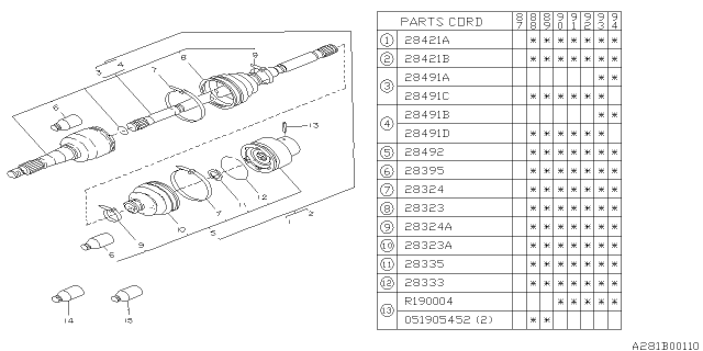 1993 Subaru Justy Rear Axle Shaft Assembly Right Diagram for 723261080