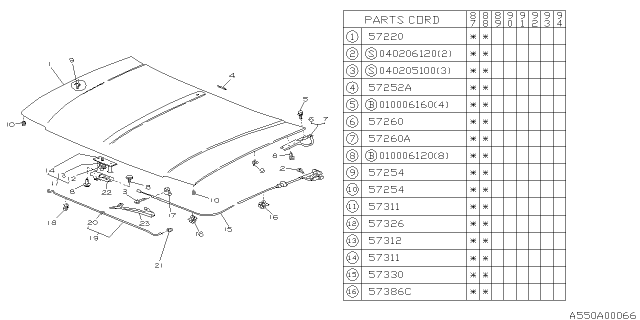 1989 Subaru Justy Cable Assembly Front Hood Diagram for 757331140