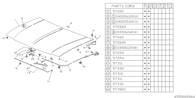 1989 Subaru Justy Spring Hood Diagram for 657304071