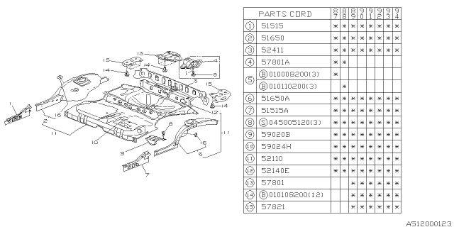 1989 Subaru Justy Floor Complete Rear Diagram for 752122480