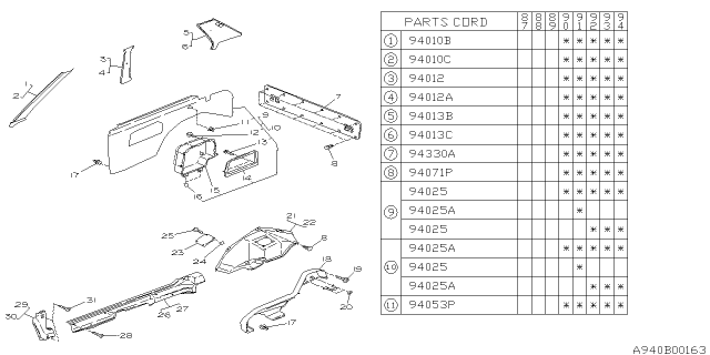 1994 Subaru Justy Inner Trim Diagram 3