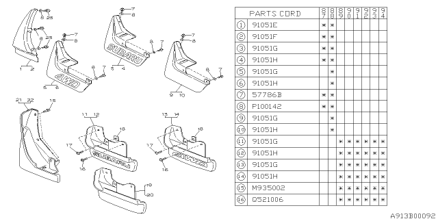 1989 Subaru Justy Splash Guard Front LH Diagram for 791065780