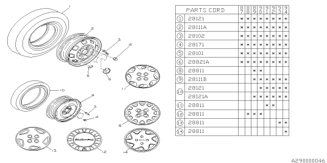 1994 Subaru Justy Wheel Cap Assembly Diagram for 28811KA310