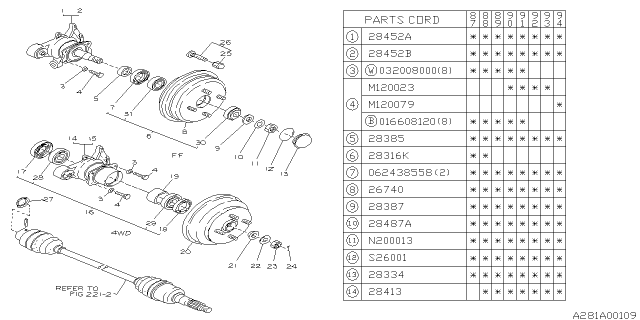 1994 Subaru Justy Spindle Assembly Rear RH Diagram for 723510300