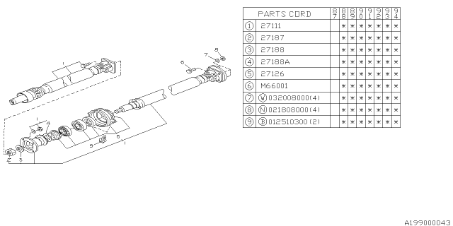 1989 Subaru Justy Center Bearing Assembly Diagram for 722037001