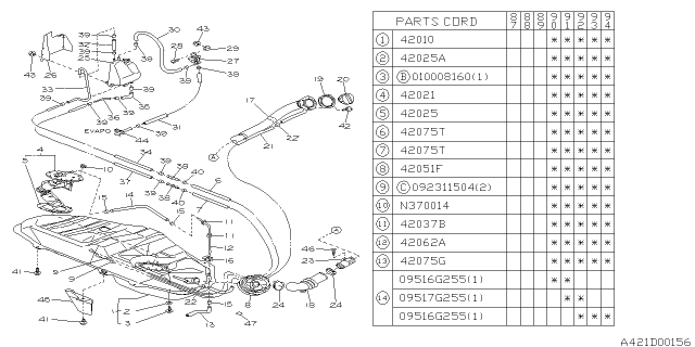 1993 Subaru Justy Hose Diagram for 09516G255