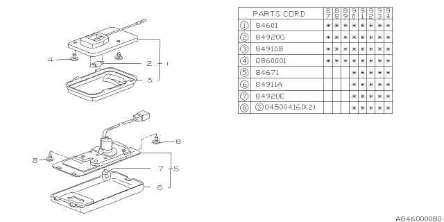 1991 Subaru Justy Dome Lamp Diagram for 784601220