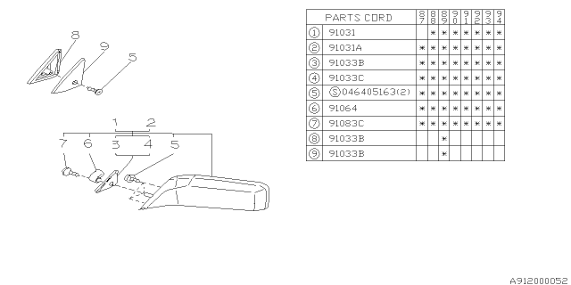 1990 Subaru Justy Mirror Assembly Door Diagram for 791131500