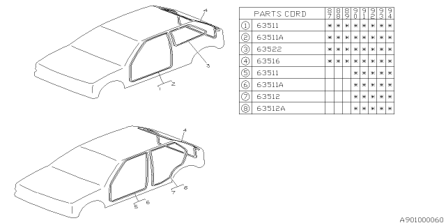 1989 Subaru Justy Weather Strip Door Rear RH Diagram for 790368020