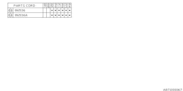 1991 Subaru Justy Cushion Diagram for 786536180