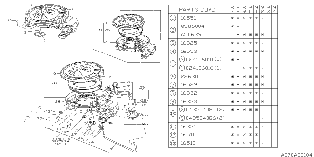 1989 Subaru Justy Temperature Sensor Diagram for 16580KA000