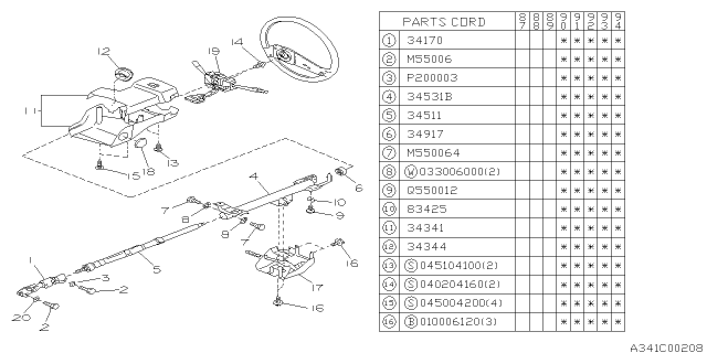 1992 Subaru Justy Steering Column Diagram 1
