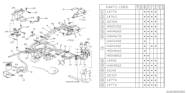 1989 Subaru Justy SOLENOID Valve Set Diagram for 14763KA000