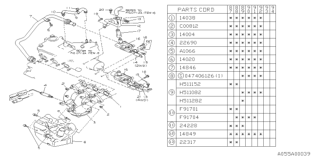 1989 Subaru Justy Oxygen Sensor Assembly Diagram for 22690KA020