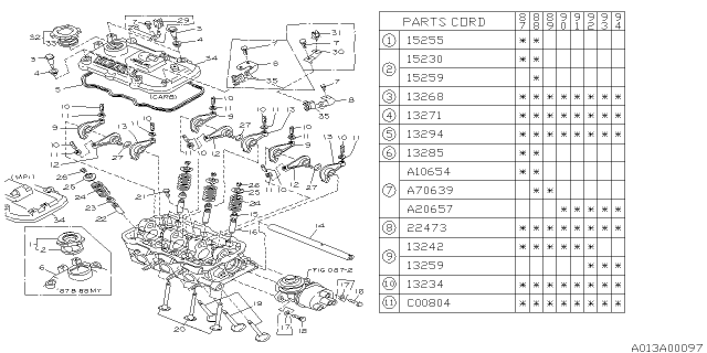 1994 Subaru Justy Camshaft & Timing Belt Diagram 1