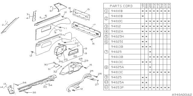 1988 Subaru Justy Trim Rear Pillar Assembly LH Diagram for 794044710