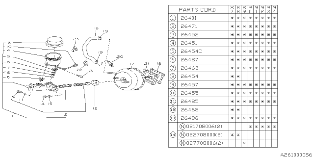 1989 Subaru Justy Master Cylinder Assembly Diagram for 725721850