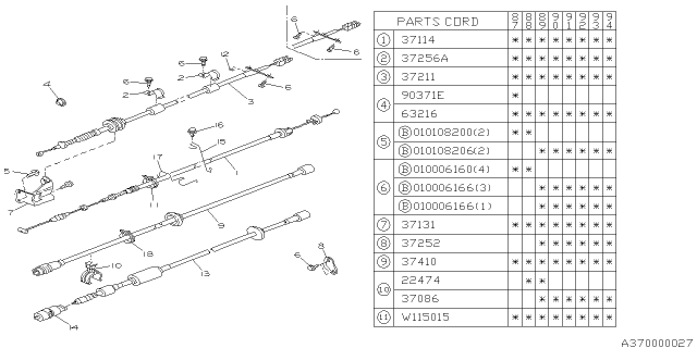 1988 Subaru Justy Throttle Accelerator Cable Assembly Diagram for 737065520