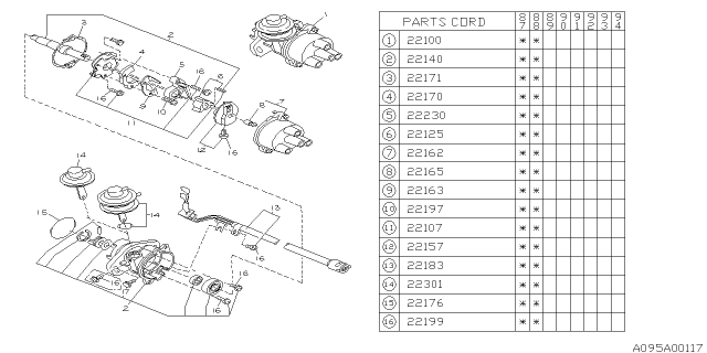 1988 Subaru Justy Distributor Housing Diagram for 22140KA150