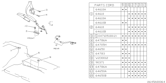 1989 Subaru Justy Seat Belt Set Front Diagram for 764590800