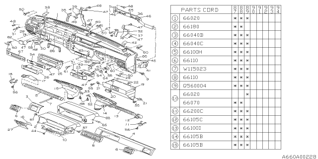 1988 Subaru Justy Duct Side DEFROSTER Diagram for 766257080