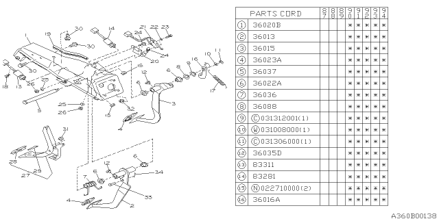 1990 Subaru Justy Pedal Bracket Diagram for 736057300