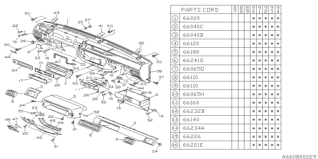 1994 Subaru Justy Grille Center Vent Diagram for 766249510