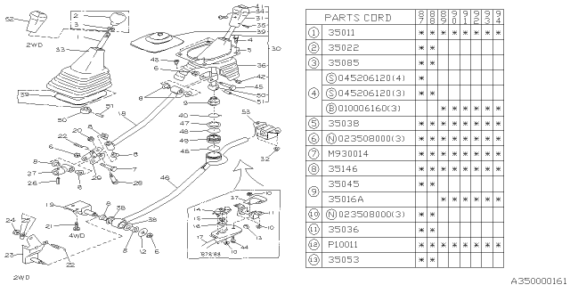 1989 Subaru Justy Gear Shift Lever Assembly Diagram for 733114010