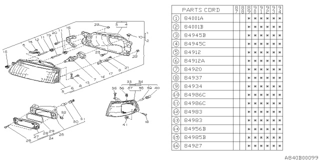 1991 Subaru Justy Passenger Side Headlamp Assembly Diagram for 784004680