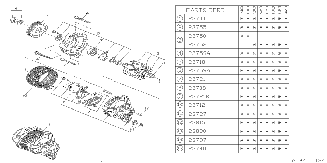 1988 Subaru Justy Ball Bearing Diagram for 23721KA010