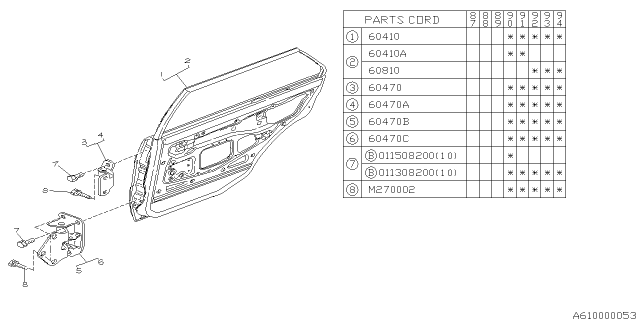 1990 Subaru Justy Door Panel Complete Rear LH Diagram for 761120430