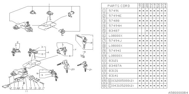 1989 Subaru Justy Key Kit & Key Lock Diagram 1