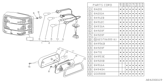 1994 Subaru Justy Lamp - Rear Diagram