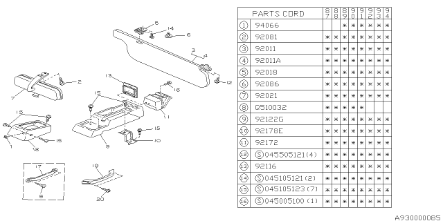 1989 Subaru Justy Left Sun Visor Assembly Diagram for 792008390