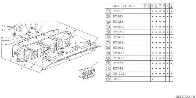 1992 Subaru Justy Glass Diagram for 785058910