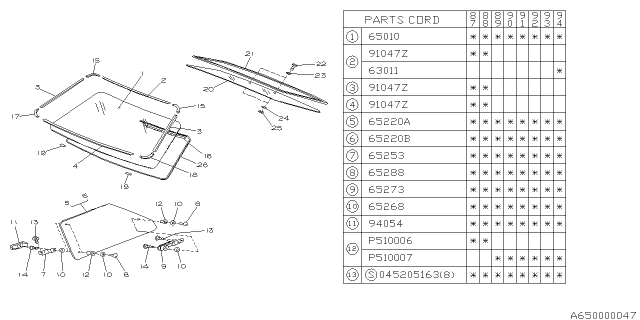 1988 Subaru Justy Front Window Glass Diagram for 765012960