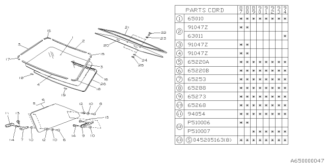 1992 Subaru Justy Windshield Glass Diagram 1