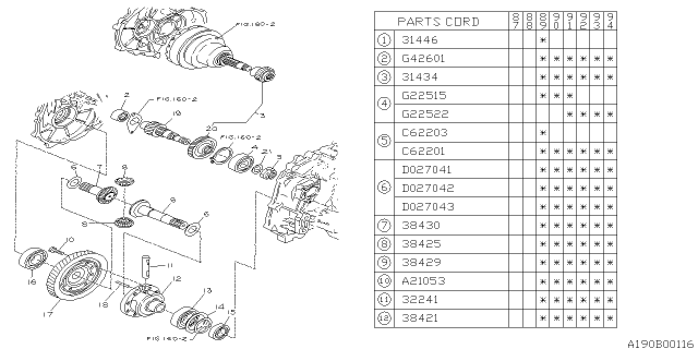 1990 Subaru Justy Gear Differential BEVEL Diagram for 38423KA070