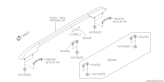 2002 Subaru Impreza WRX Roof Rail Diagram