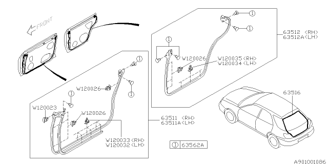 2003 Subaru Impreza WRX Weather Strip Diagram 1