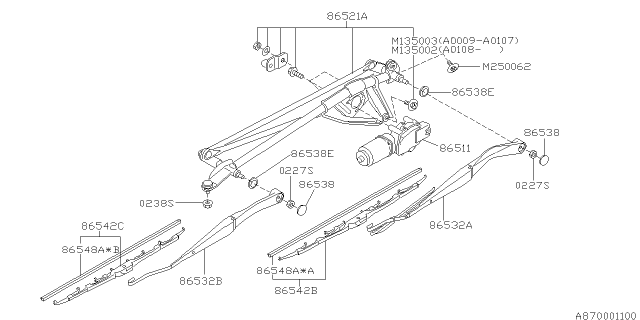 2002 Subaru Impreza WRX Windshield Wiper Driver Arm Assembly Diagram for 86532FE050