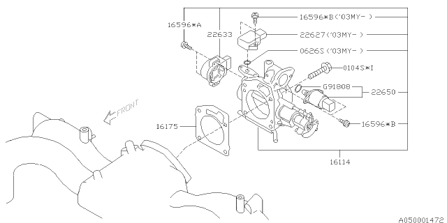 2002 Subaru Impreza WRX Throttle Body Assembly Diagram for 16114AA830