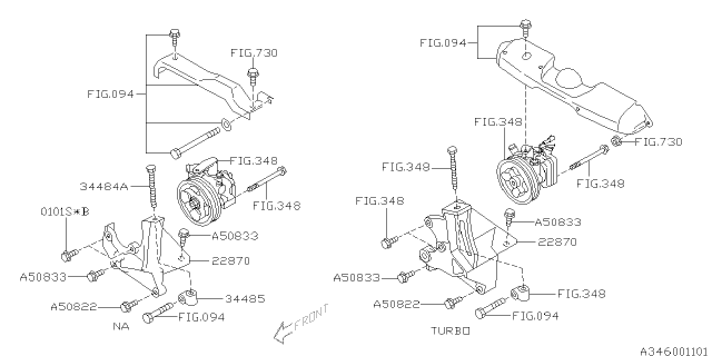 2004 Subaru Impreza WRX Bracket P/S Pump Diagram for 22870AA120