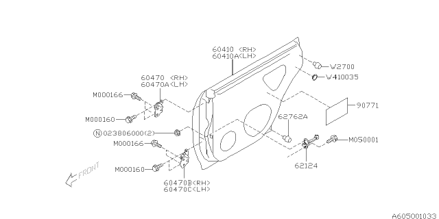 2002 Subaru Impreza WRX PB000882 Hinge Assembly Rear Diagram for 61520FA000