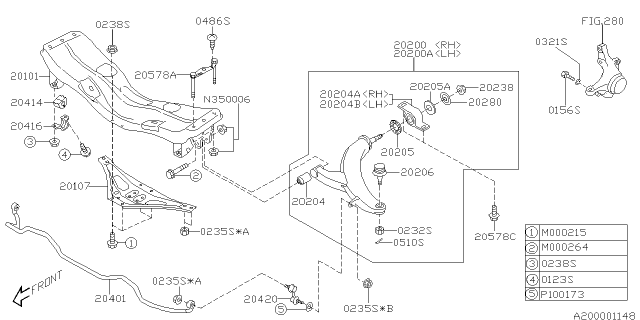 2007 Subaru Impreza WRX Rubber Bush Arm Front Diagram for 20204FE010