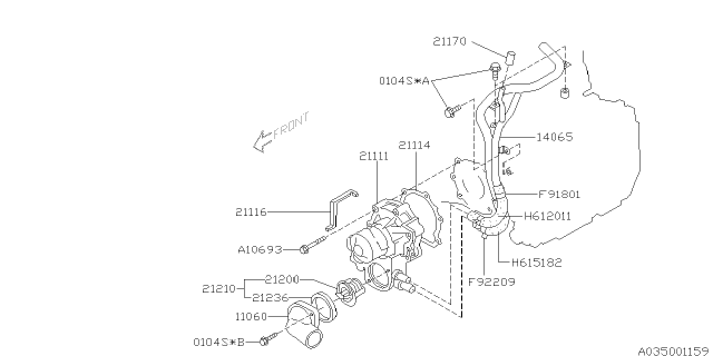 2006 Subaru Impreza STI Pipe Complete Water Bypass Diagram for 14065AA290