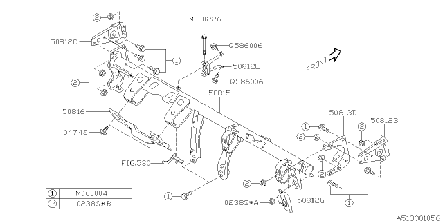 2006 Subaru Impreza STI Toe Board & Front Panel & Steering Beam Diagram 1